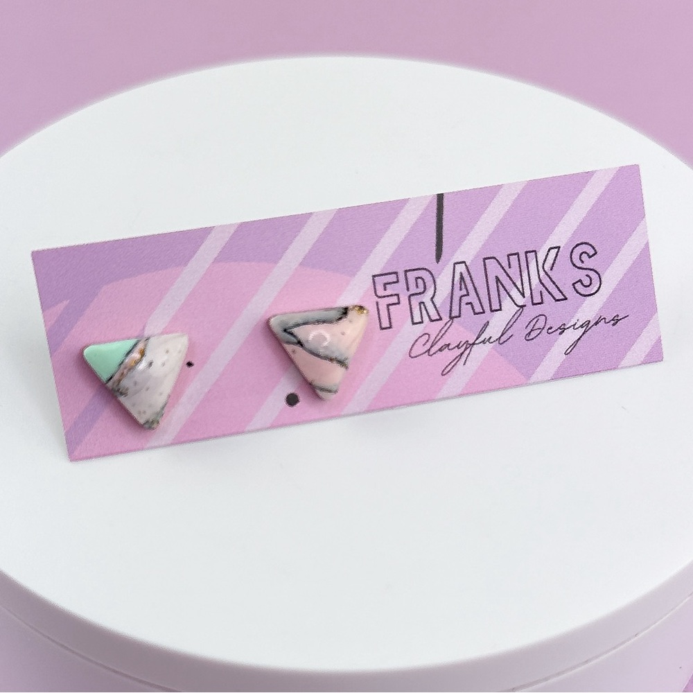 Marbled Design Handmade Polymer Clay Small Triangle Stud Earrings